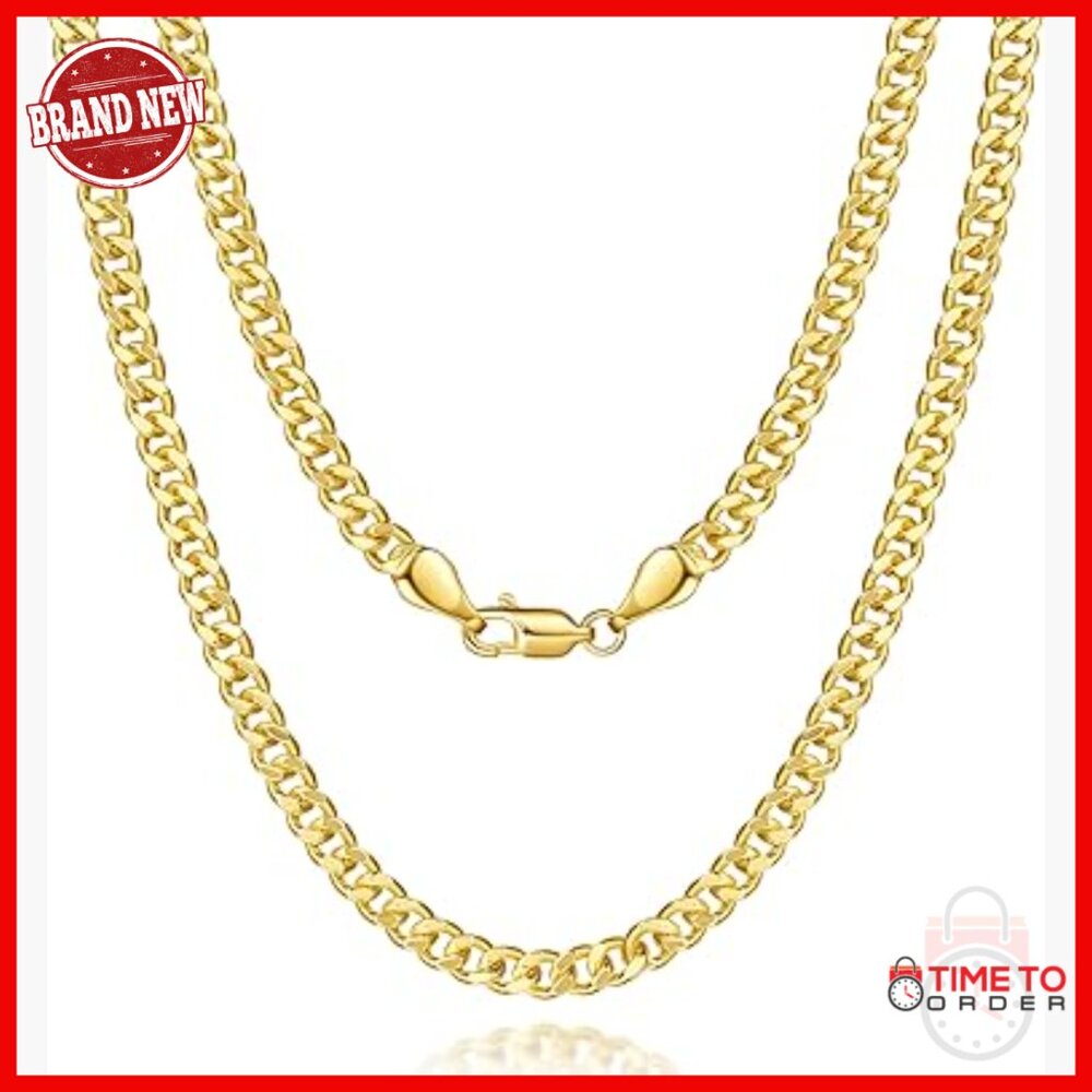 14K Gold Cuban Link Chain Necklace 4.5mm Chunky 16-24 Inches